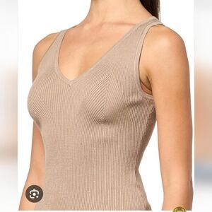 Express Ribbed Taupe Fitted V- Neck Sweater Tank Small